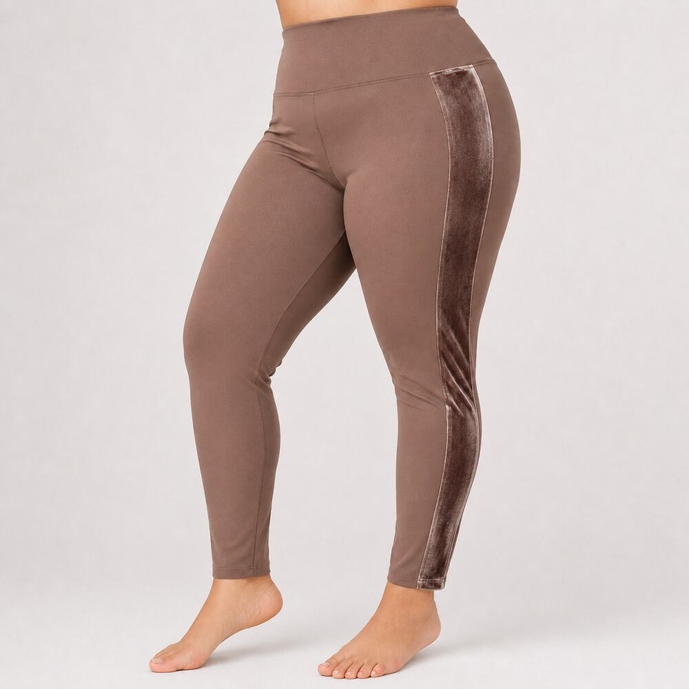 All Worthy Hunter McGrady Velvet Stripe Leggings 1X Taupe NWT